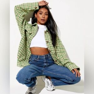 Motel Rocks Marcella Green and Cream Plaid Jacket